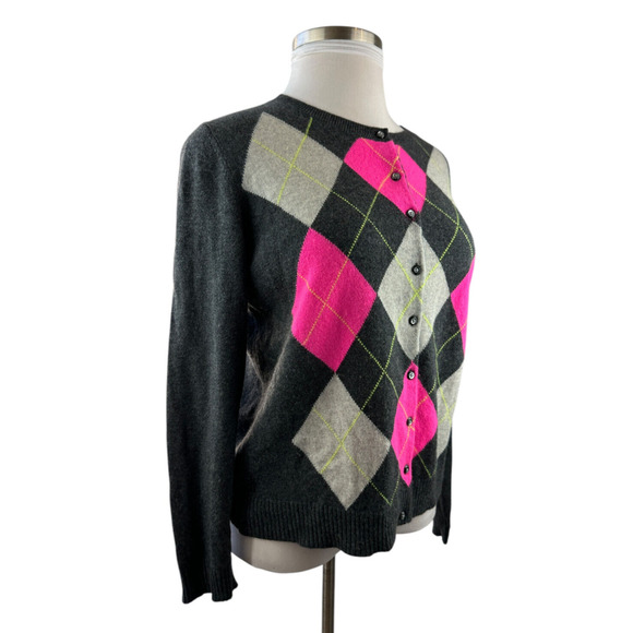 Apt 9 Cashmere Cardigan Sweater Gray Argyle Diamond Button Up Women's Size XL - Picture 7 of 16